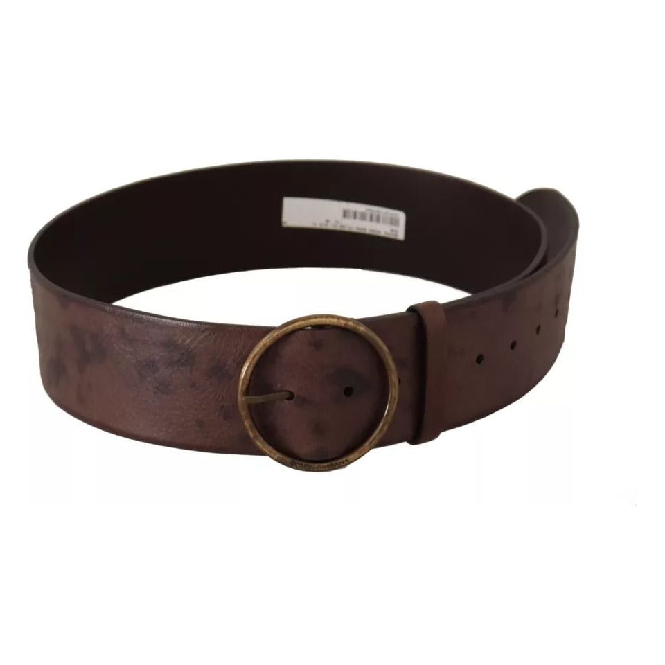 Dolce & Gabbana Dark Brown Wide Calf Leather Logo Round Buckle Belt Dolce & Gabbana