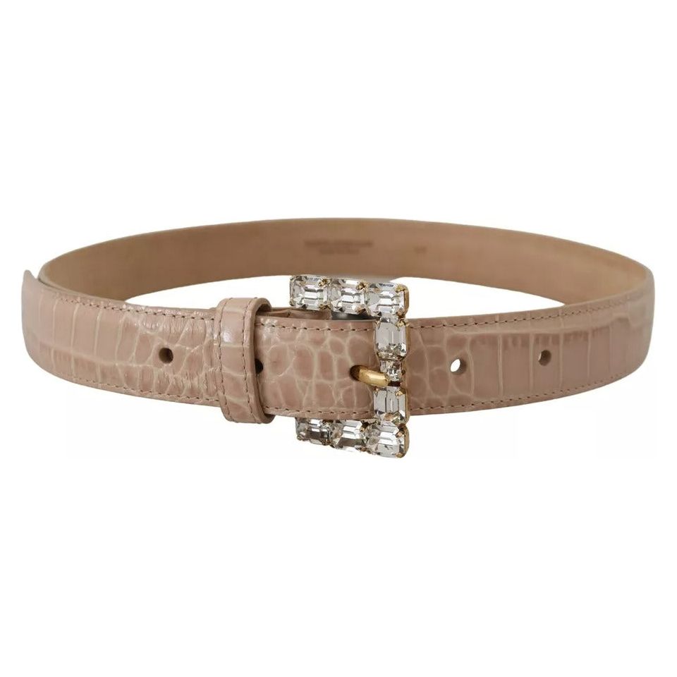 Dolce & Gabbana Beige Leather Crystal Buckle Women Belt Dolce & Gabbana