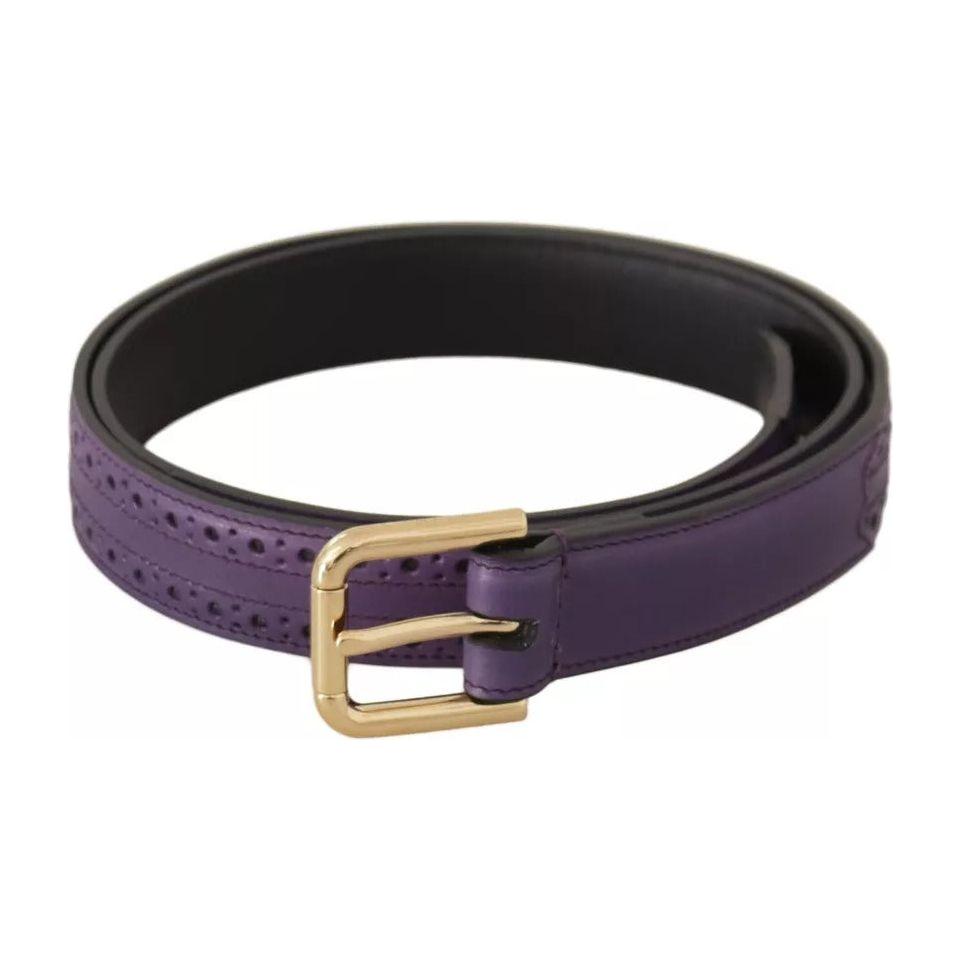 Dolce & Gabbana Purple Leather Gold Logo Engraved Metal Buckle Belt Dolce & Gabbana