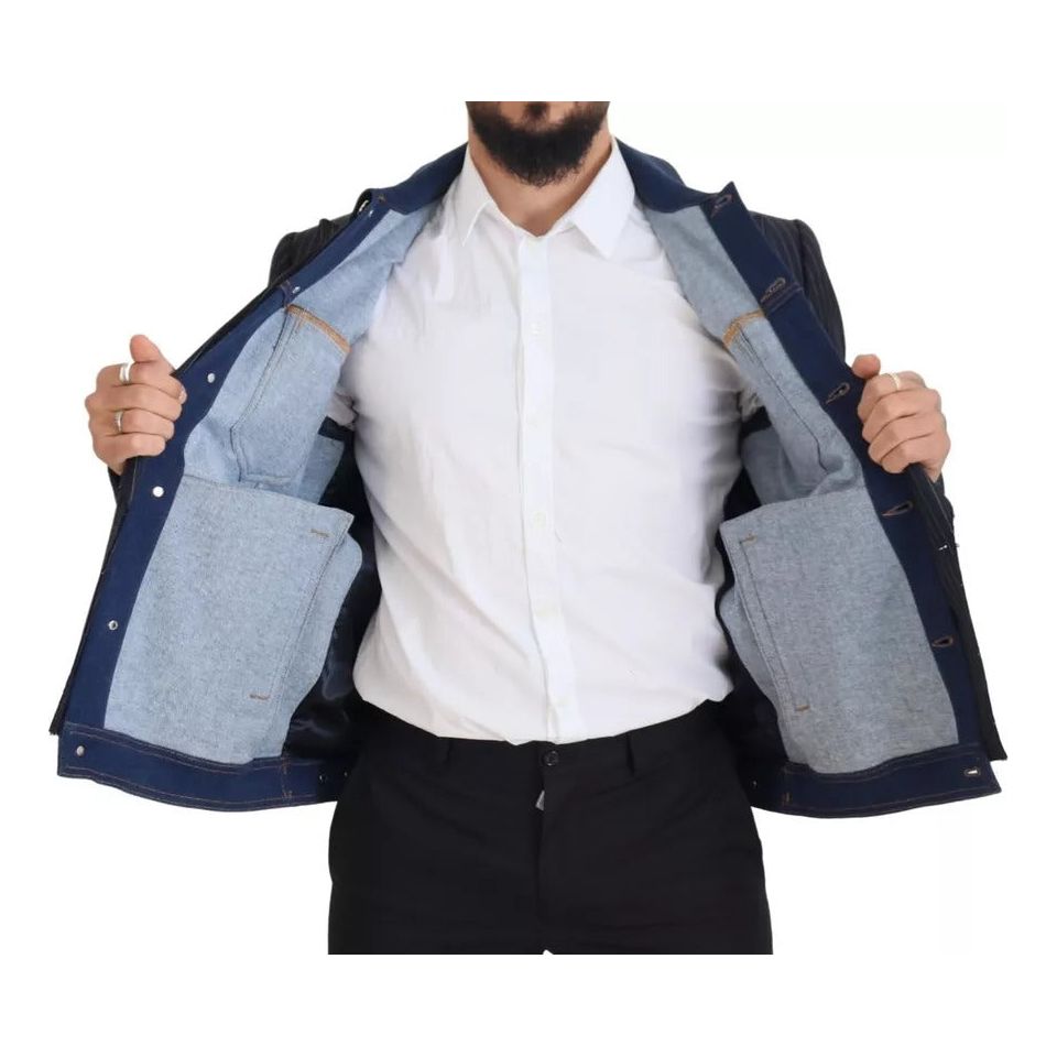 Dolce & Gabbana Blue Striped Double Breasted Denim Blazer Dolce & Gabbana