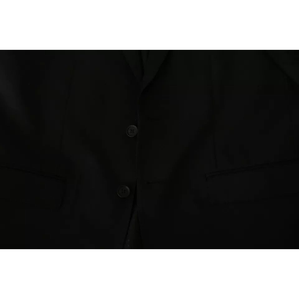 Dolce & Gabbana Black Wool Slim Fit Notch Jacket Blazer
