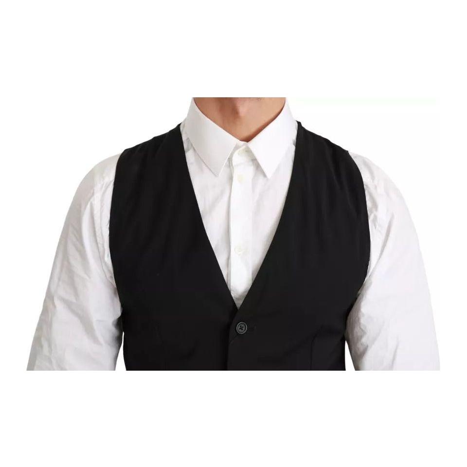 Dolce & Gabbana Black Solid STAFF Slim Fit Waistcoat Vest Dolce & Gabbana