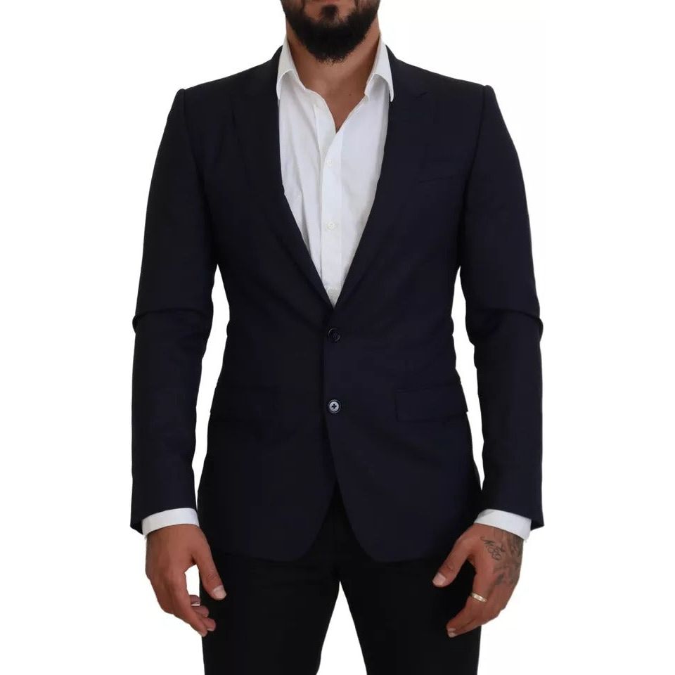 Dolce & Gabbana Blue Wool Slim Fit Formal Coat Men Blazer Dolce & Gabbana