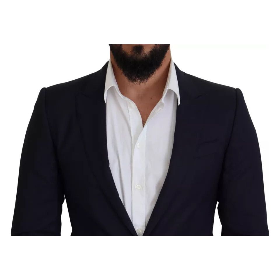 Dolce & Gabbana Blue Wool Slim Fit Formal Coat Men Blazer Dolce & Gabbana