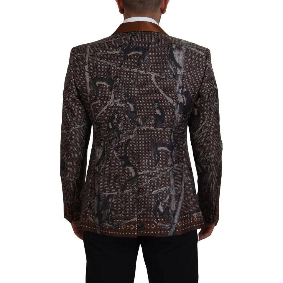 Dolce & Gabbana Bronze Monkey Print Silk Slim Jacket Blazer