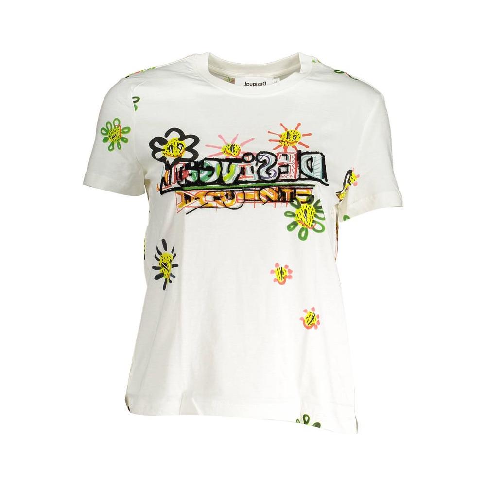 Desigual Chic Printed Round Neck Tee with Contrasting Details Desigual