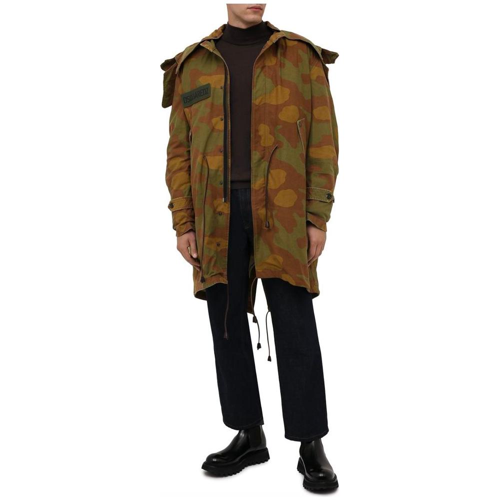 Dsquared² Camo Textured Hooded Parka with Leather Details Dsquared²