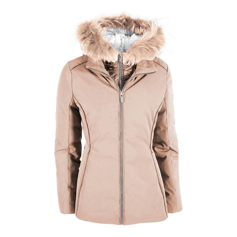 Yes Zee Chic Beige Down Jacket with Fur Hood Yes Zee