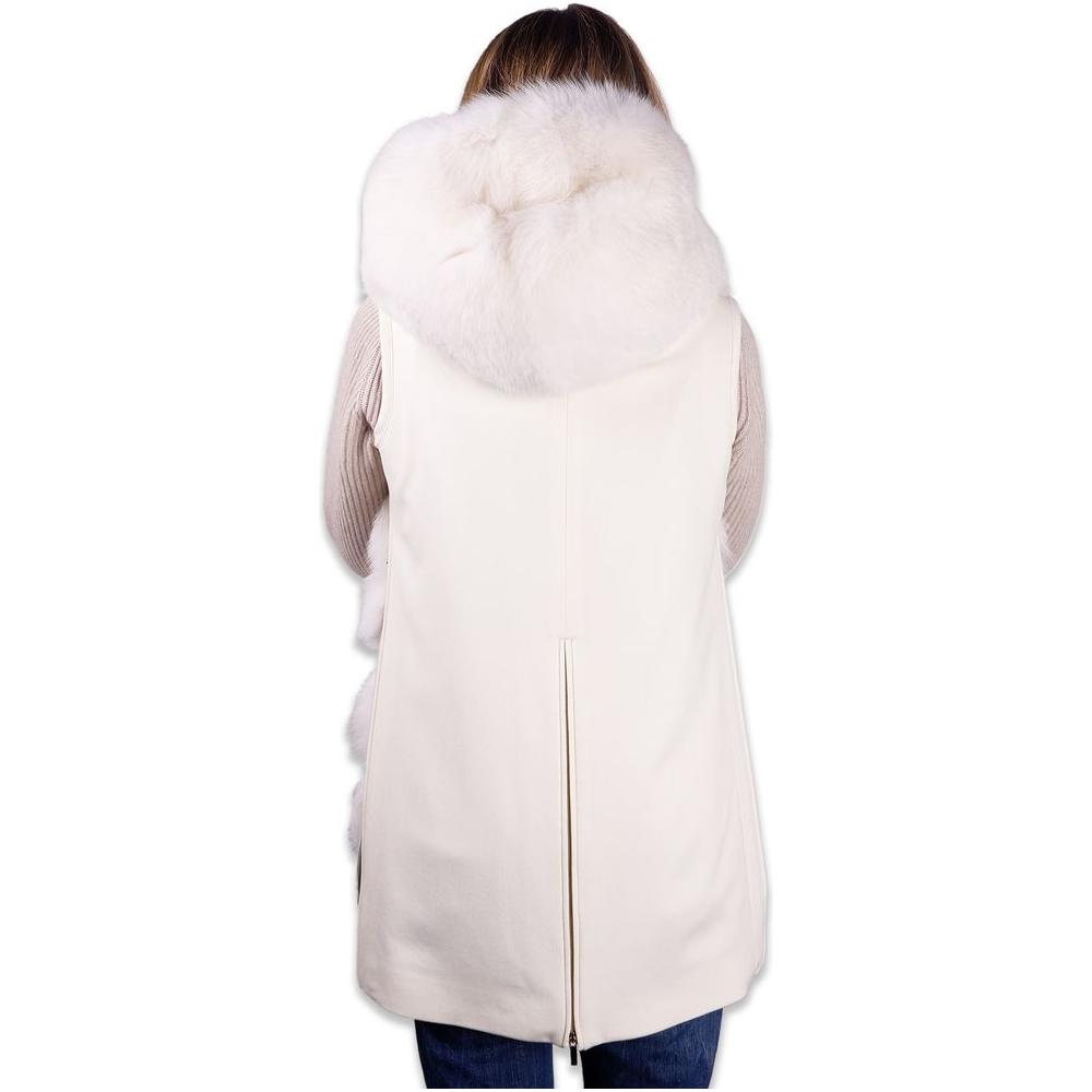 Made in Italy Elegant Sleeveless Wool Coat with Fox Fur Detail Made in Italy