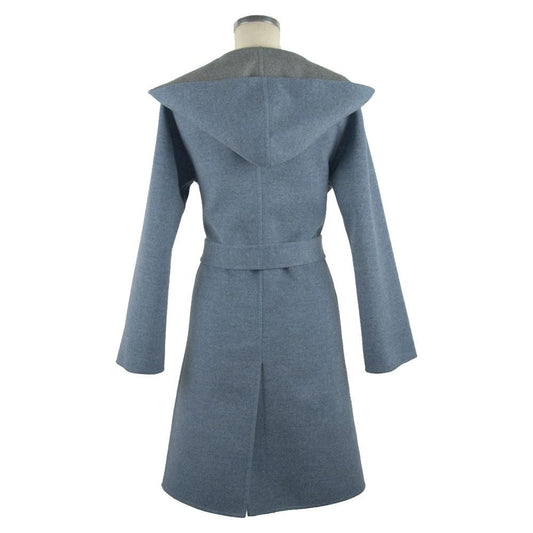 Made in Italy Italian Elegance Two-Tone Wool Coat with Hood Made in Italy