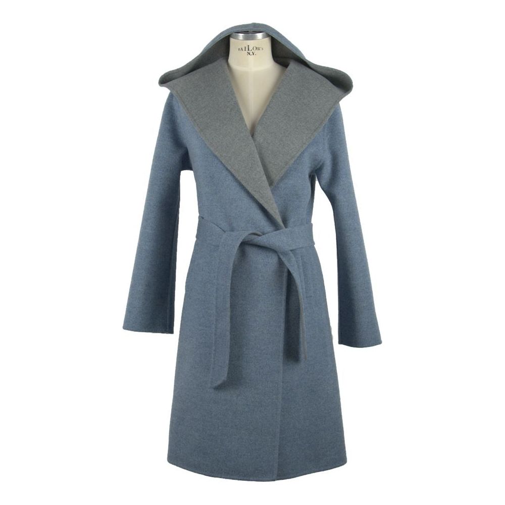 Made in Italy Italian Elegance Two-Tone Wool Coat with Hood Made in Italy