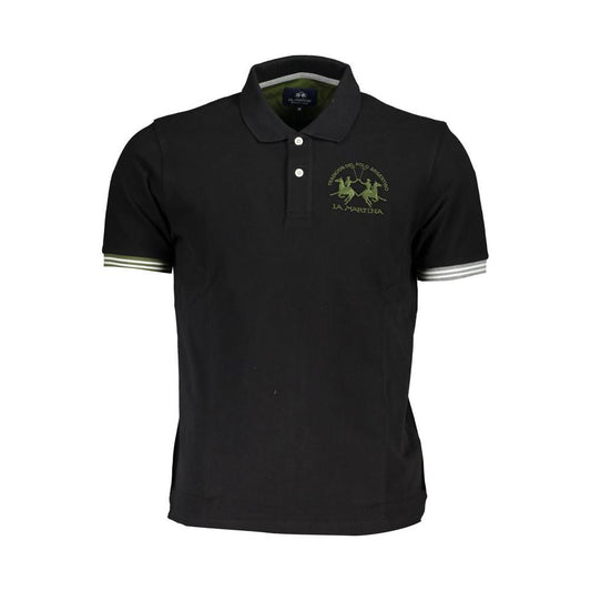 La Martina Sleek Black Polo with Subtle Contrasts La Martina