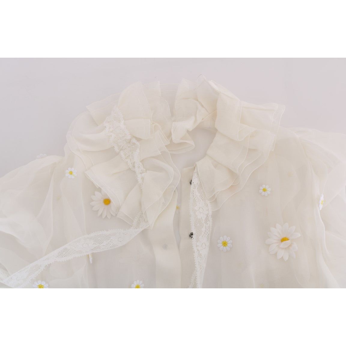 Dolce & Gabbana Elegant White Silk Daisy Blouse Dolce & Gabbana