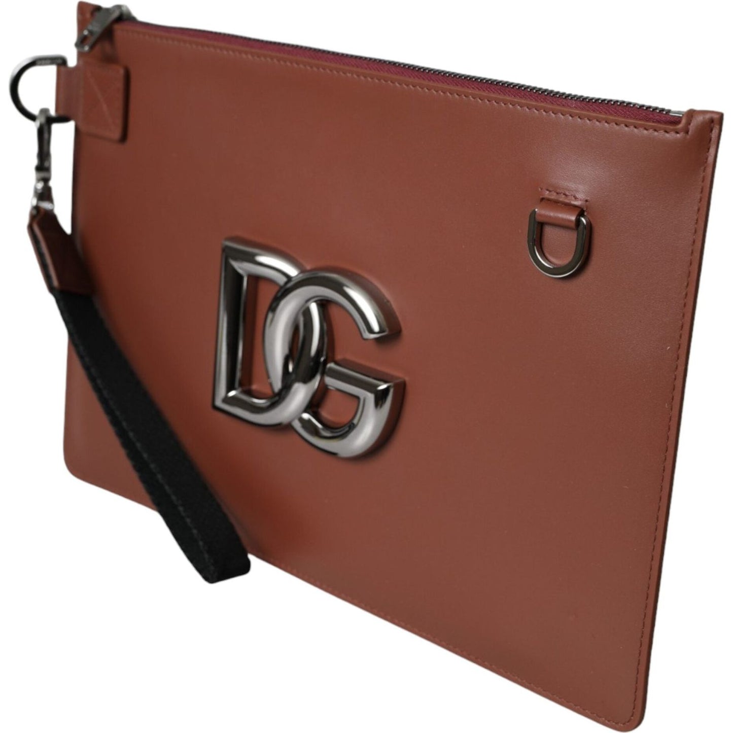 Dolce & Gabbana Brown Calfskin Leather DG Logo Pouch Wrist Strap Bag Dolce & Gabbana