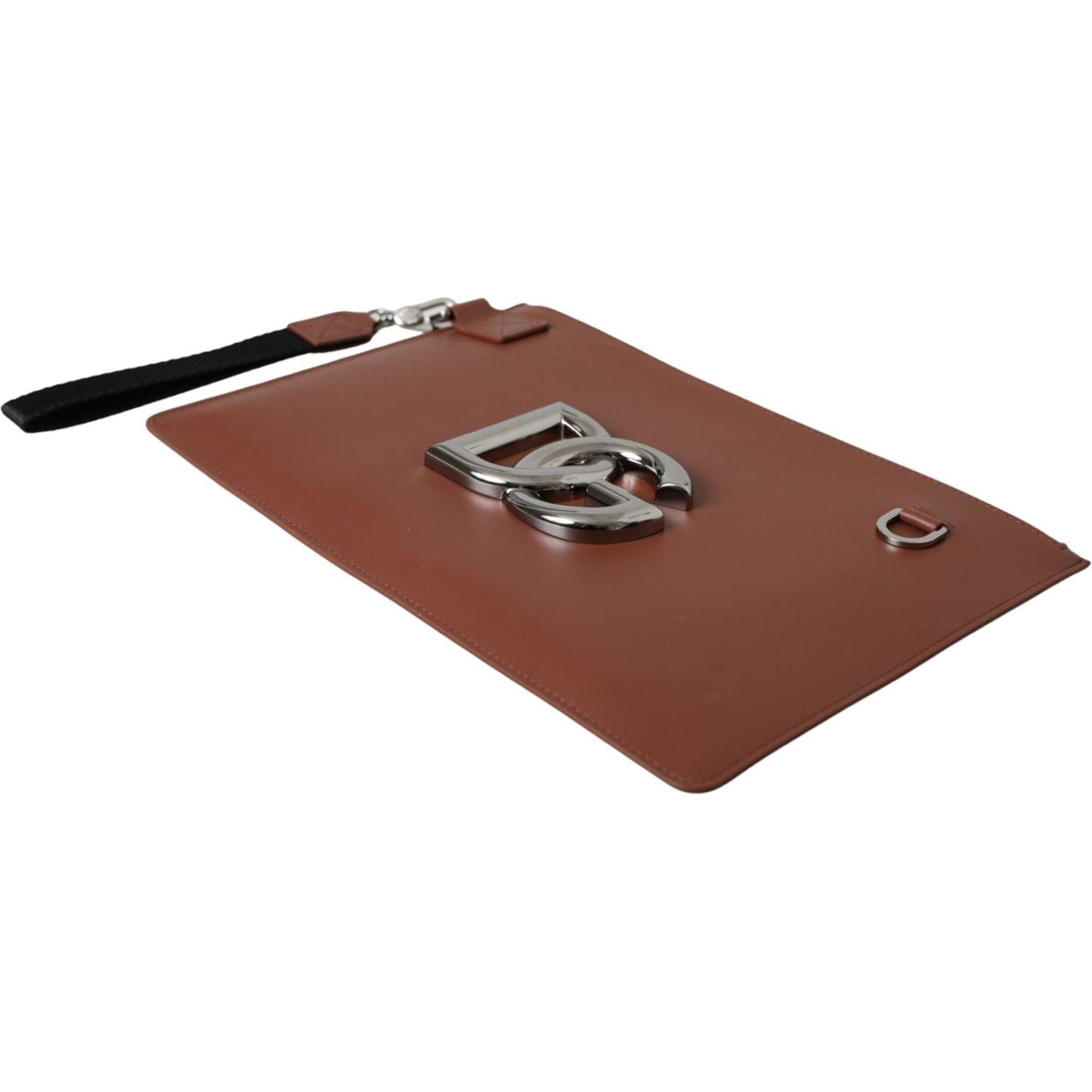 Dolce & Gabbana Brown Calfskin Leather DG Logo Pouch Wrist Strap Bag Dolce & Gabbana