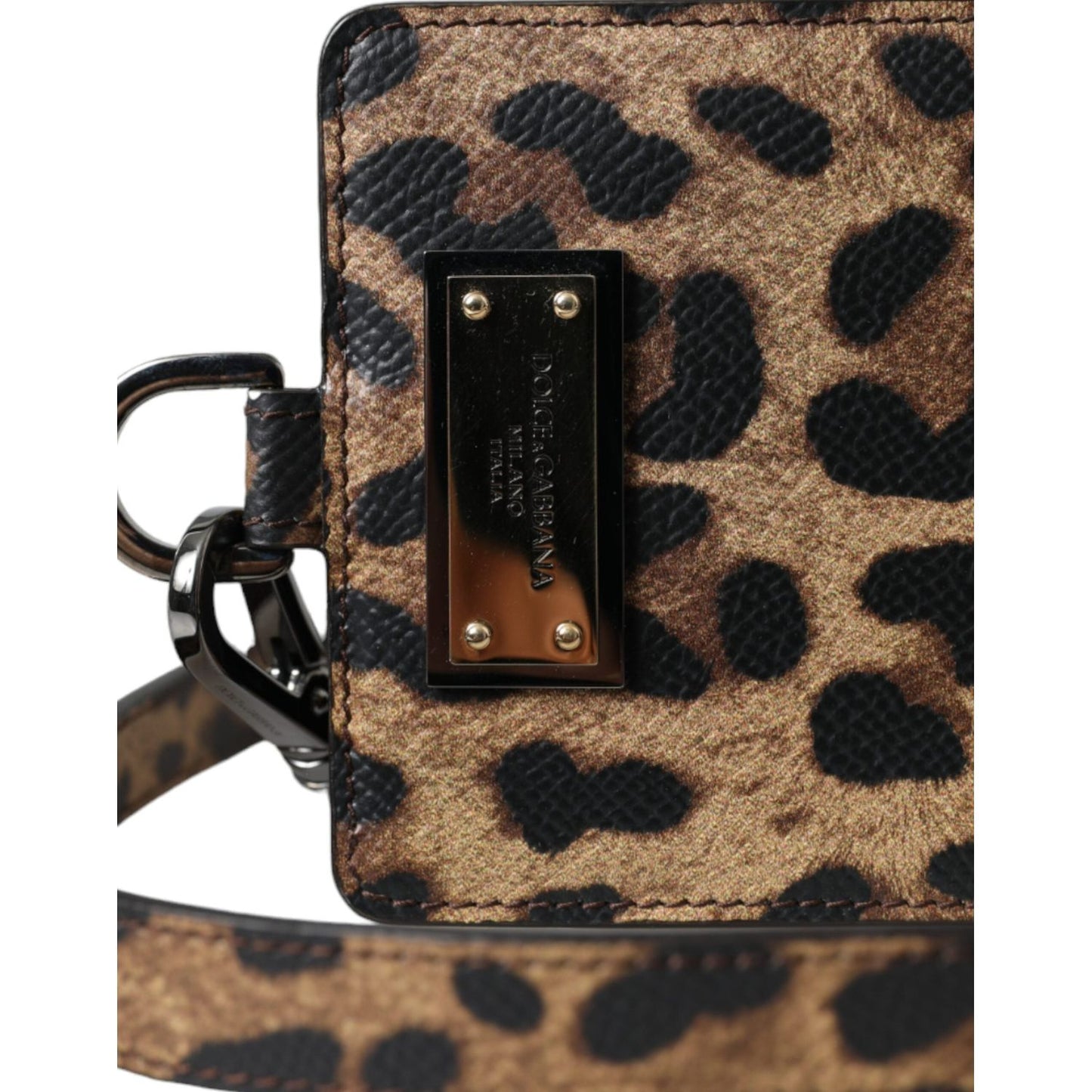 Dolce & Gabbana Brown Leather Leopard Print Logo Plaque Cardholder Wallet Dolce & Gabbana