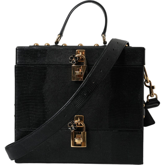 Dolce & Gabbana Black Lizard Embossed Calfskin Leather Double Box Bag Dolce & Gabbana