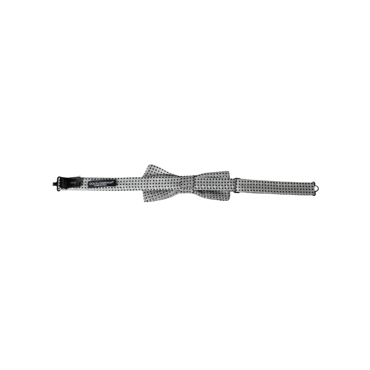 Dolce & Gabbana Gray Silk Polka Dot Adjustable Neck Men Papillon Bow Tie