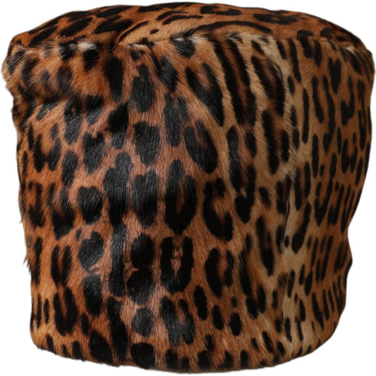 Dolce & Gabbana Brown Leopard Fur Women Bucket Hat Dolce & Gabbana