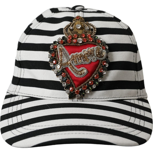 Dolce & Gabbana Black White Stripe Amore Heart Applique Baseball Hat Dolce & Gabbana