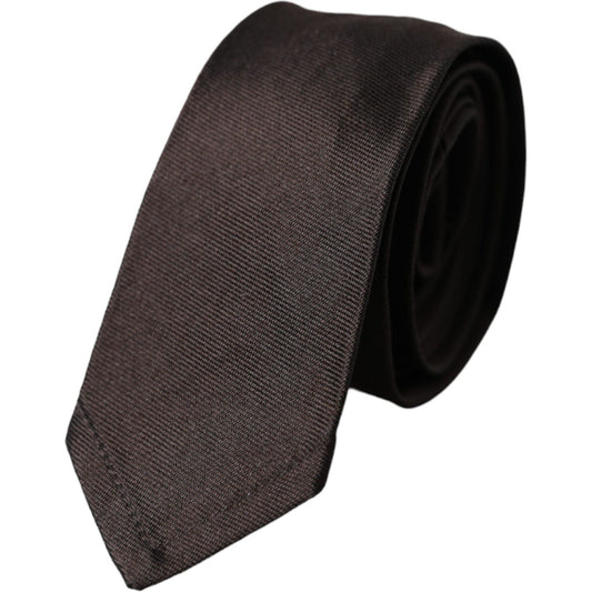 Dolce & Gabbana Brown Solid 100% Silk Adjustable Tie Dolce & Gabbana