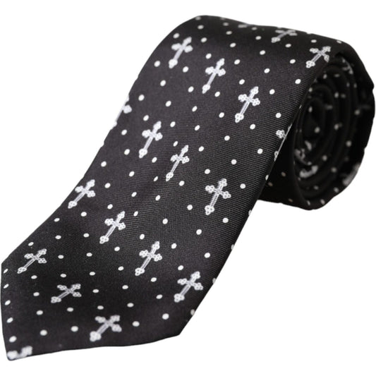 Dolce & Gabbana Black White Cross Silk Adjustable Tie Dolce & Gabbana