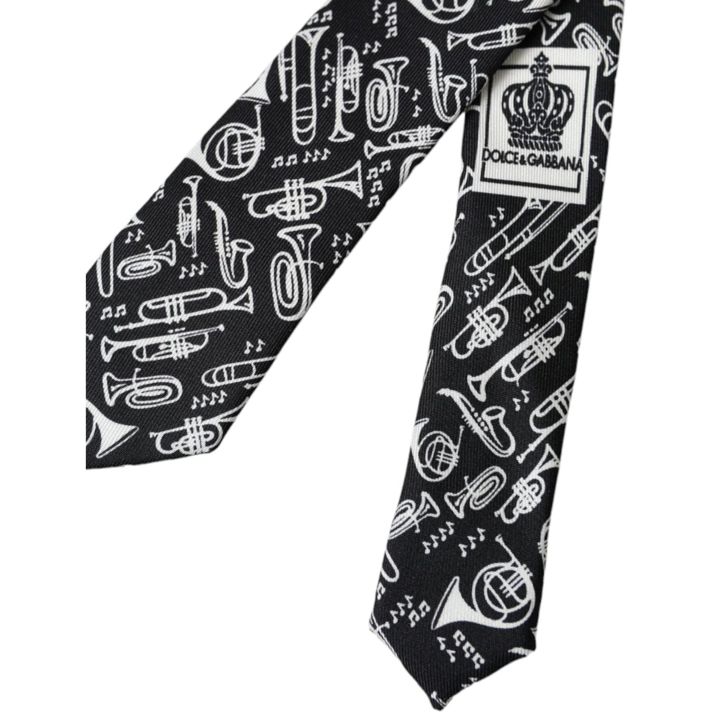 Dolce & Gabbana Black Trumpet Print Silk Adjustable Tie Dolce & Gabbana