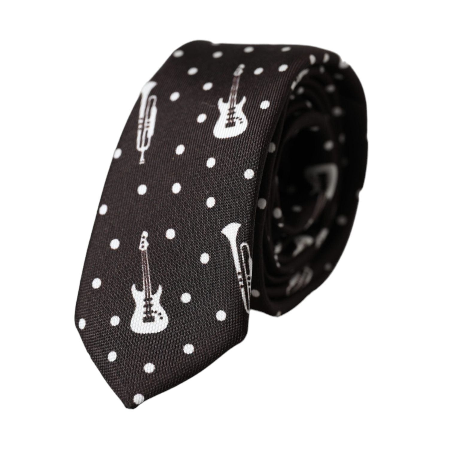 Dolce & Gabbana Black Guitar Print Silk Adjustable Tie