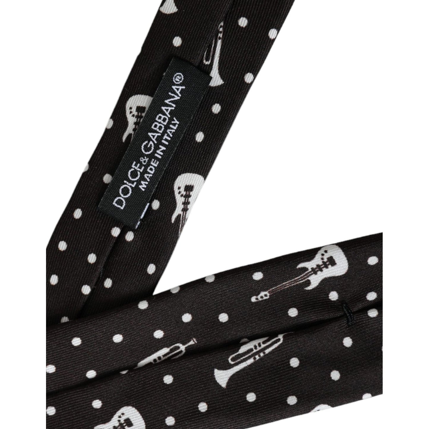 Dolce & Gabbana Black Guitar Print Silk Adjustable Tie Dolce & Gabbana