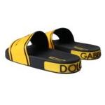 Dolce & Gabbana Black Yellow Neoprene Slides Beachwear Shoes Dolce & Gabbana