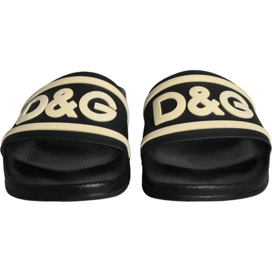 Dolce & Gabbana Black Rubber Sandals Slides Beachwear Shoes Dolce & Gabbana