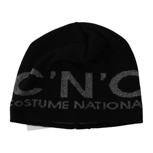 Black Wool Blend Branded Beanie Hat