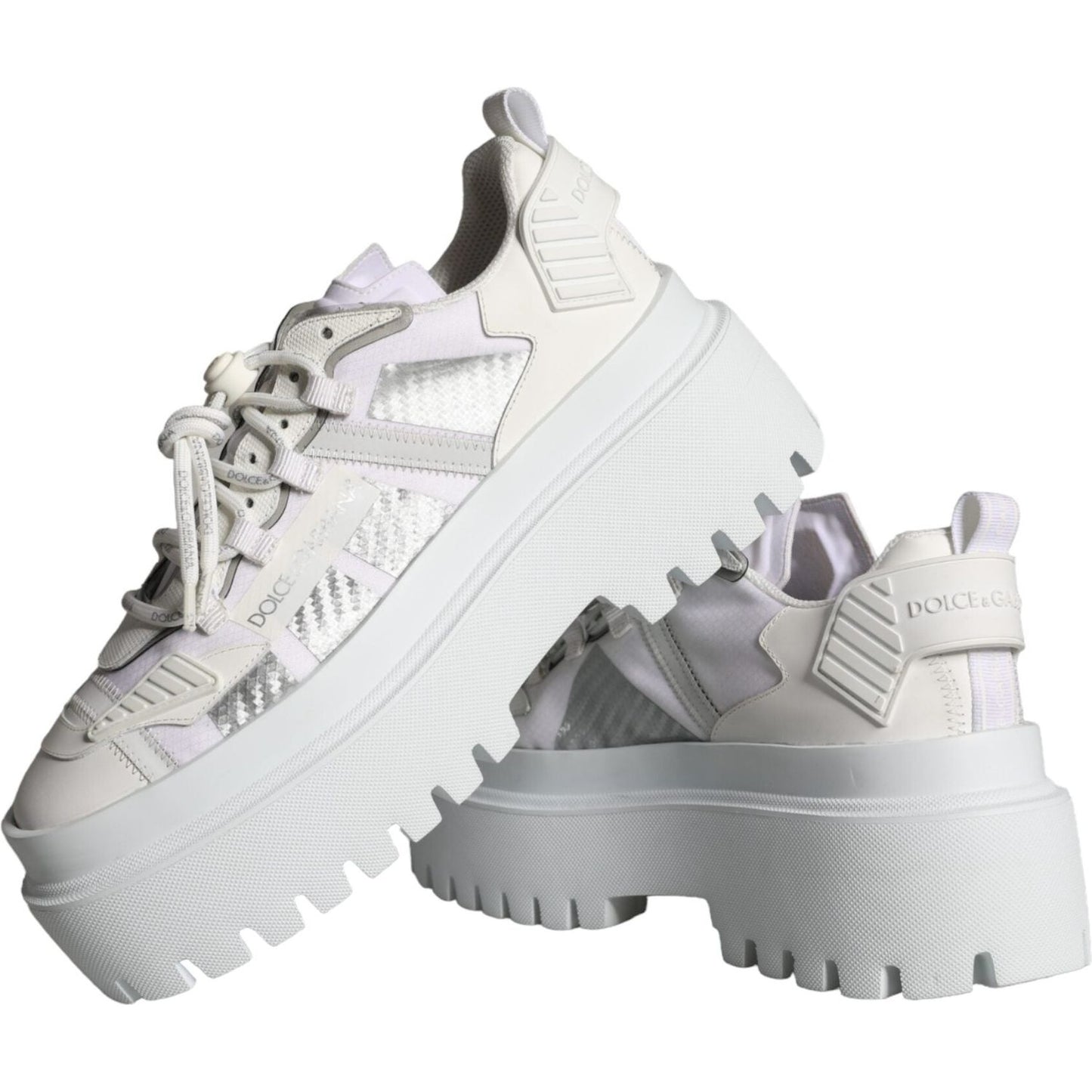 Dolce & Gabbana White Silver Chunky Platform Sneakers Shoes Dolce & Gabbana