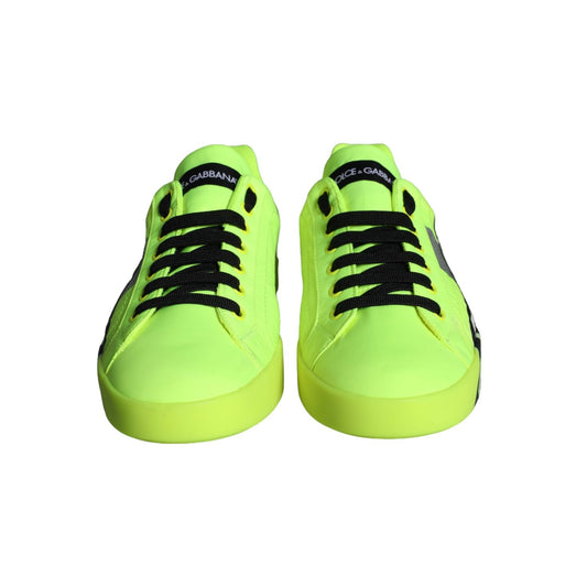 Dolce & Gabbana Neon Green Logo Tape Low Top Sneakers Shoes