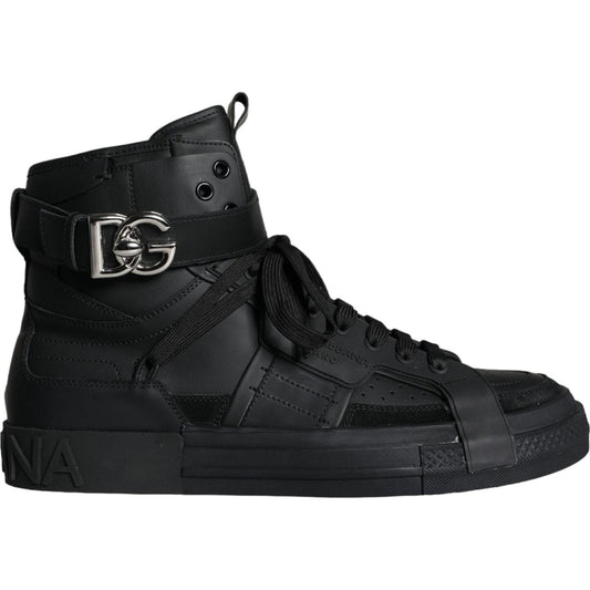 Dolce & Gabbana Black Leather High Top Logo Sneakers Shoes Dolce & Gabbana