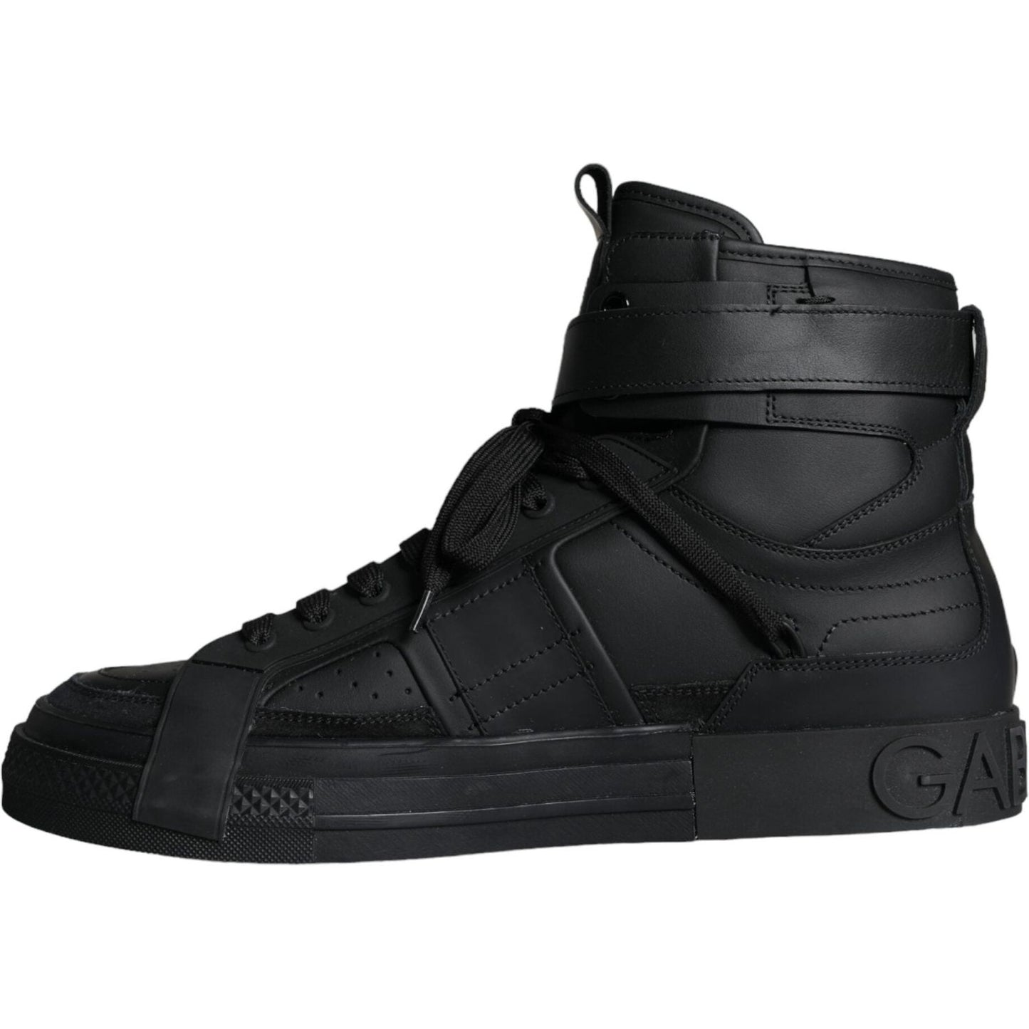 Dolce & Gabbana Black Leather High Top Logo Sneakers Shoes Dolce & Gabbana