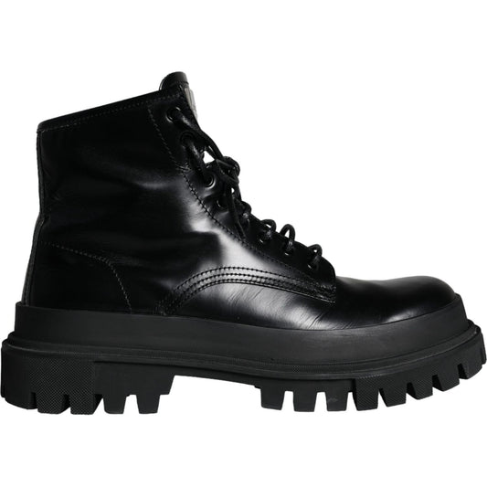 Dolce & Gabbana Black Lace Up Trekking Ankle Boots Men Shoes Dolce & Gabbana