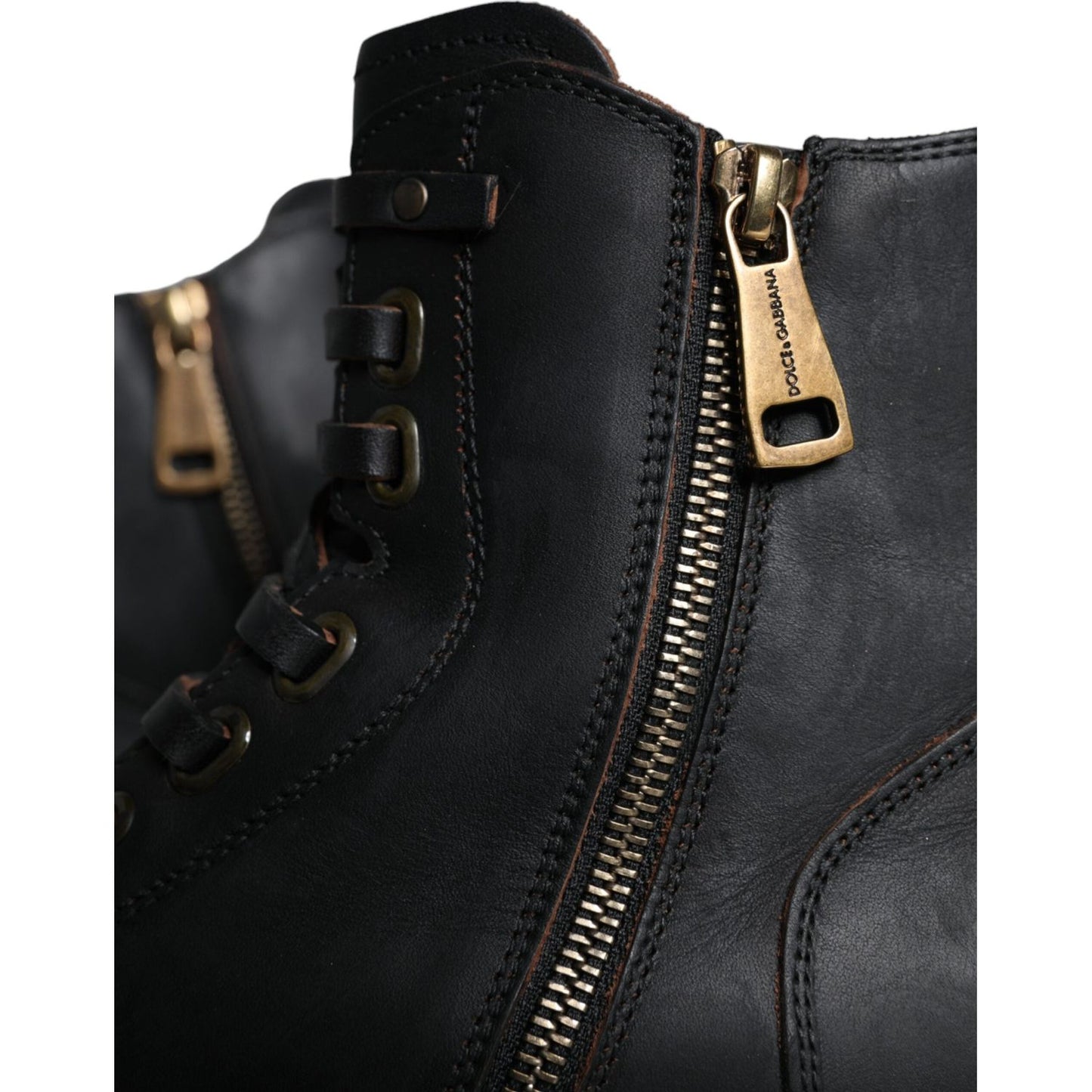 Dolce & Gabbana Black Lace Up Mid Calf Boots Men Shoes Dolce & Gabbana