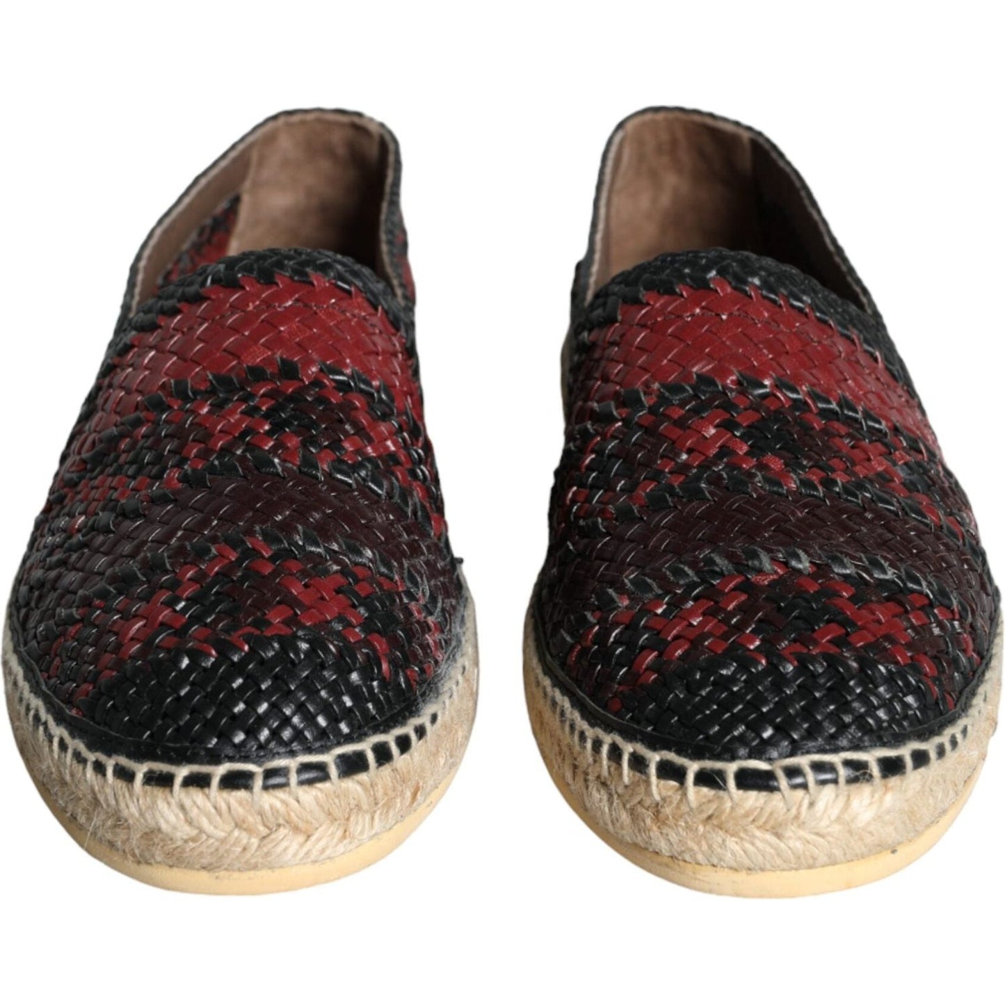 Dolce & Gabbana Black Maroon Woven Leather Buffalo Men Espadrille Shoes Dolce & Gabbana