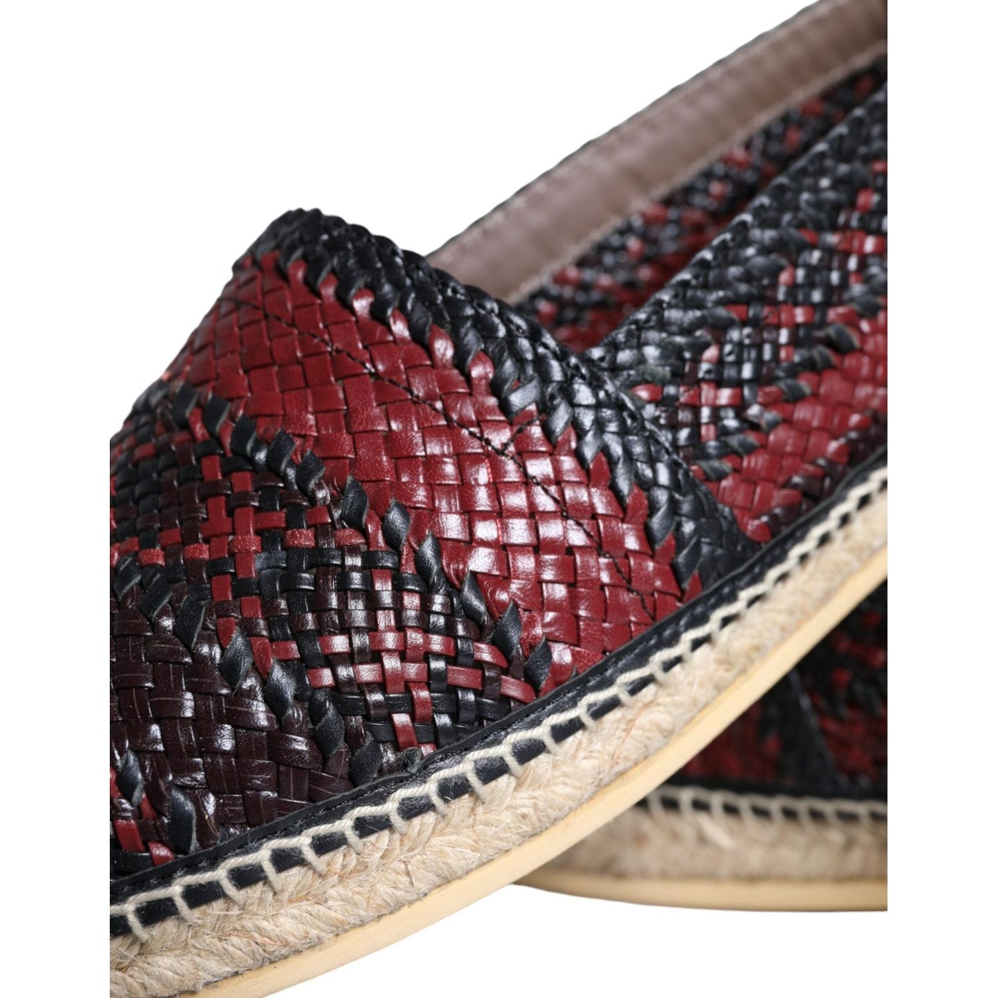 Dolce & Gabbana Black Maroon Woven Leather Buffalo Men Espadrille Shoes Dolce & Gabbana