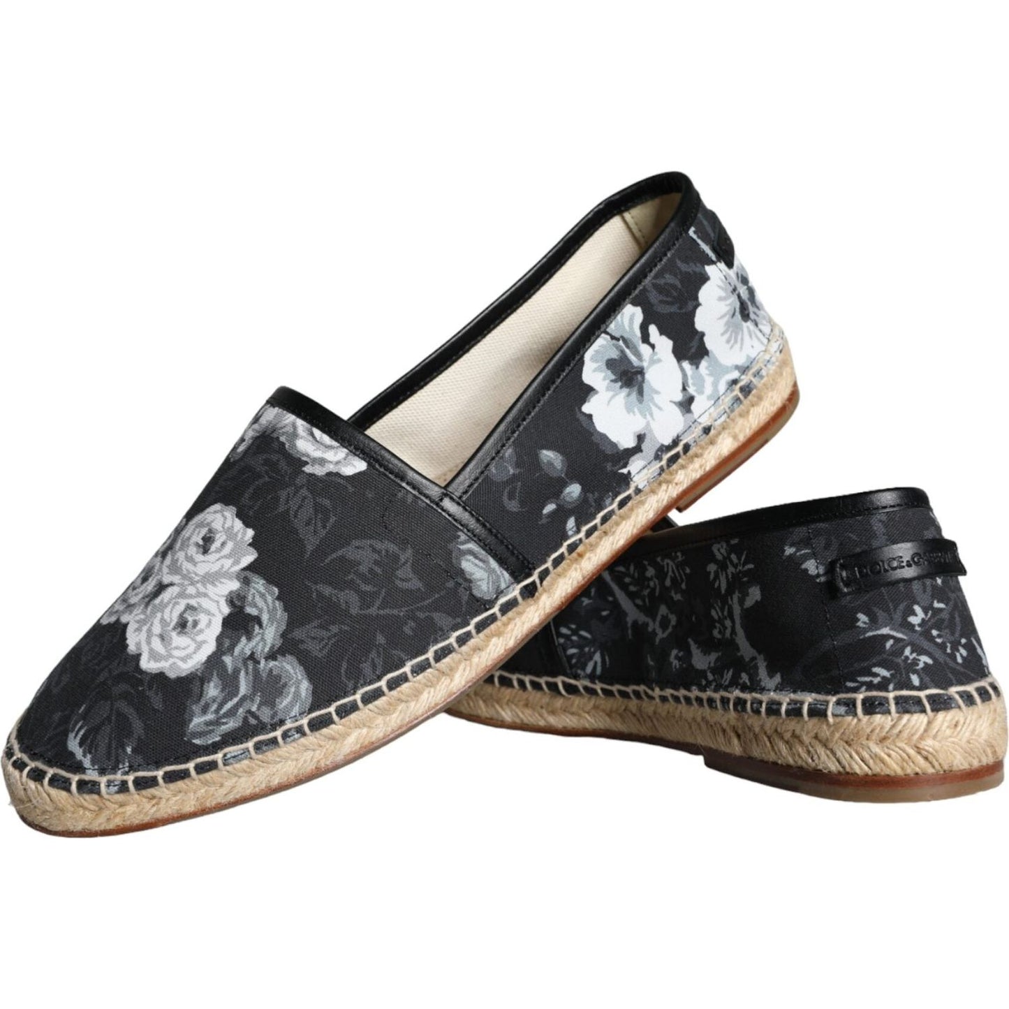 Dolce & Gabbana Black Floral Cotton Leather Espadrilles Shoes Dolce & Gabbana