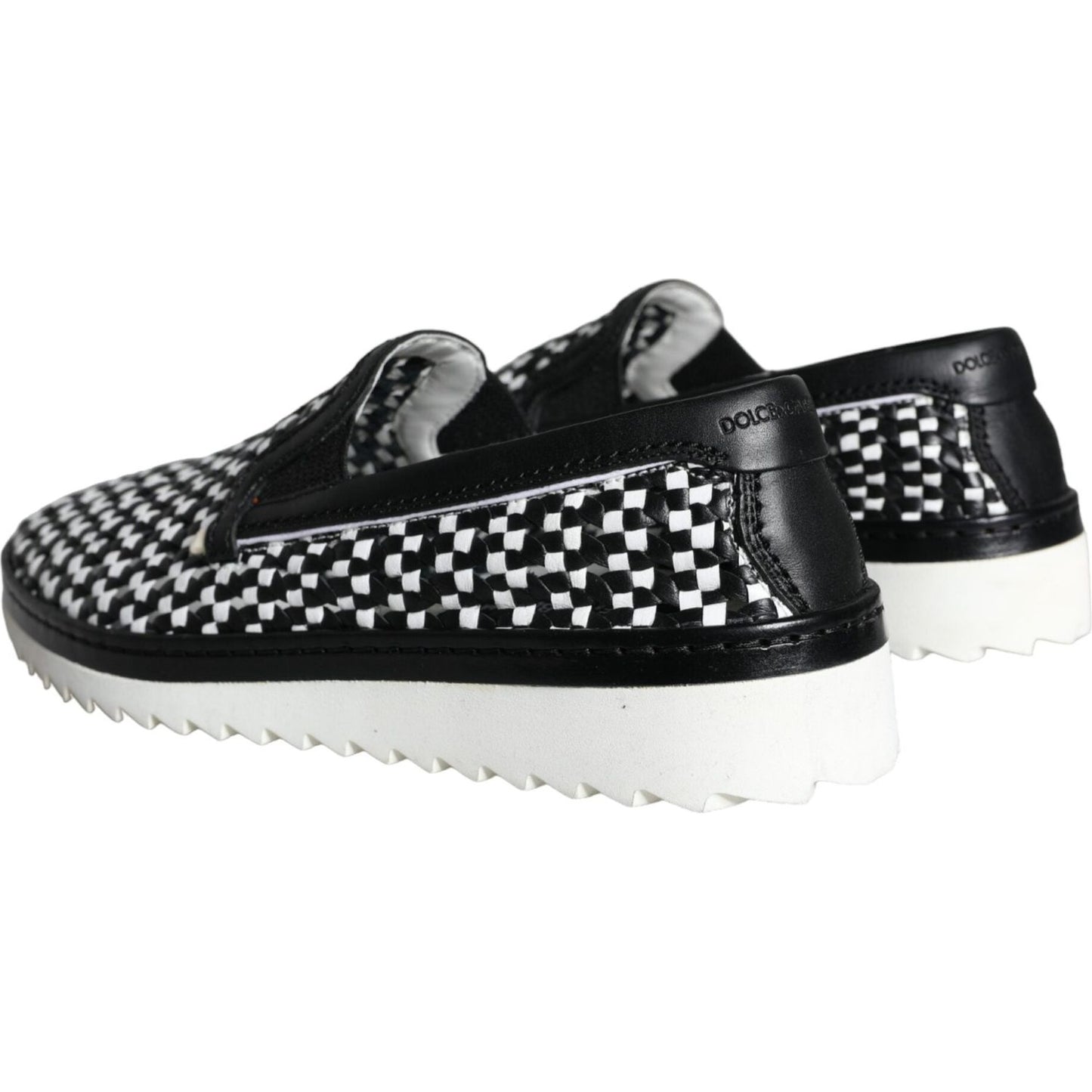 Dolce & Gabbana Black White Weaved Slip On Men Loafers Shoes Dolce & Gabbana