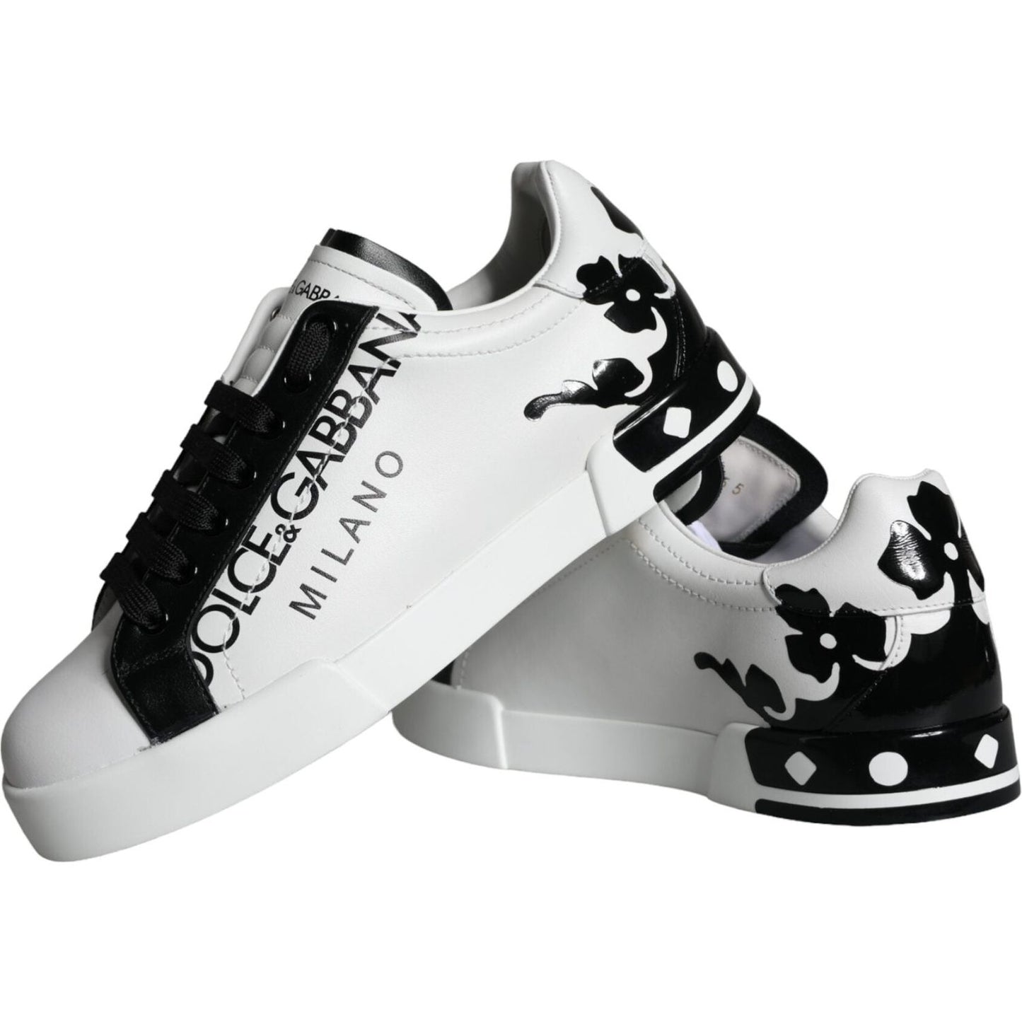 Dolce & Gabbana White Black Leather Crown Milano Sneakers Shoes Dolce & Gabbana