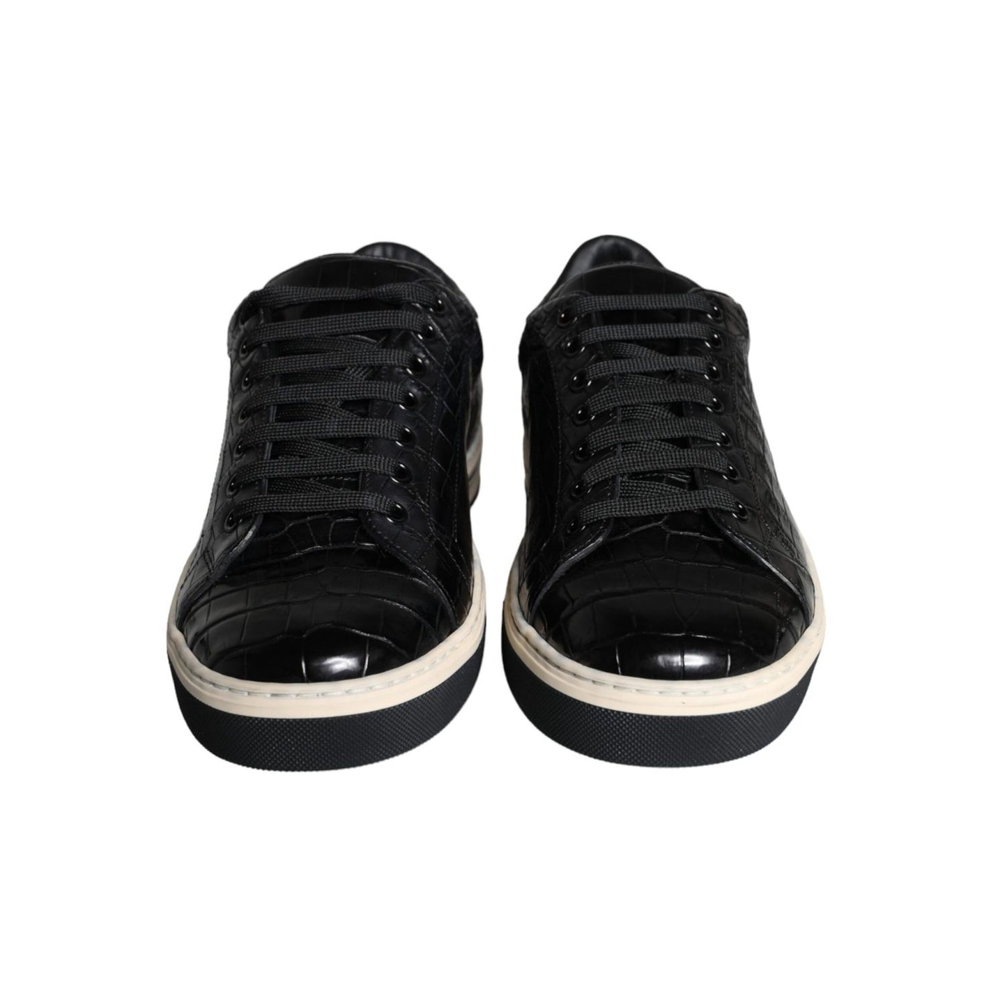 Dolce & Gabbana Black Leather Men Low Top Sneakers Shoes