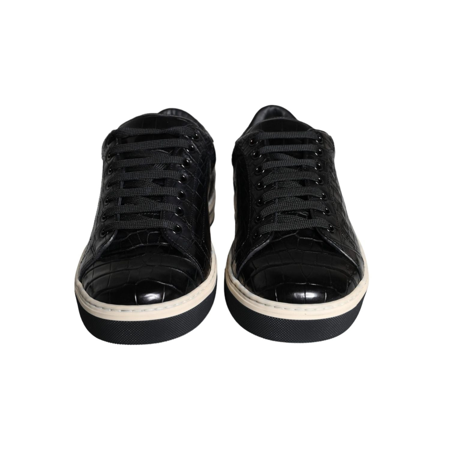 Dolce & Gabbana Black Leather Men Low Top Sneakers Shoes