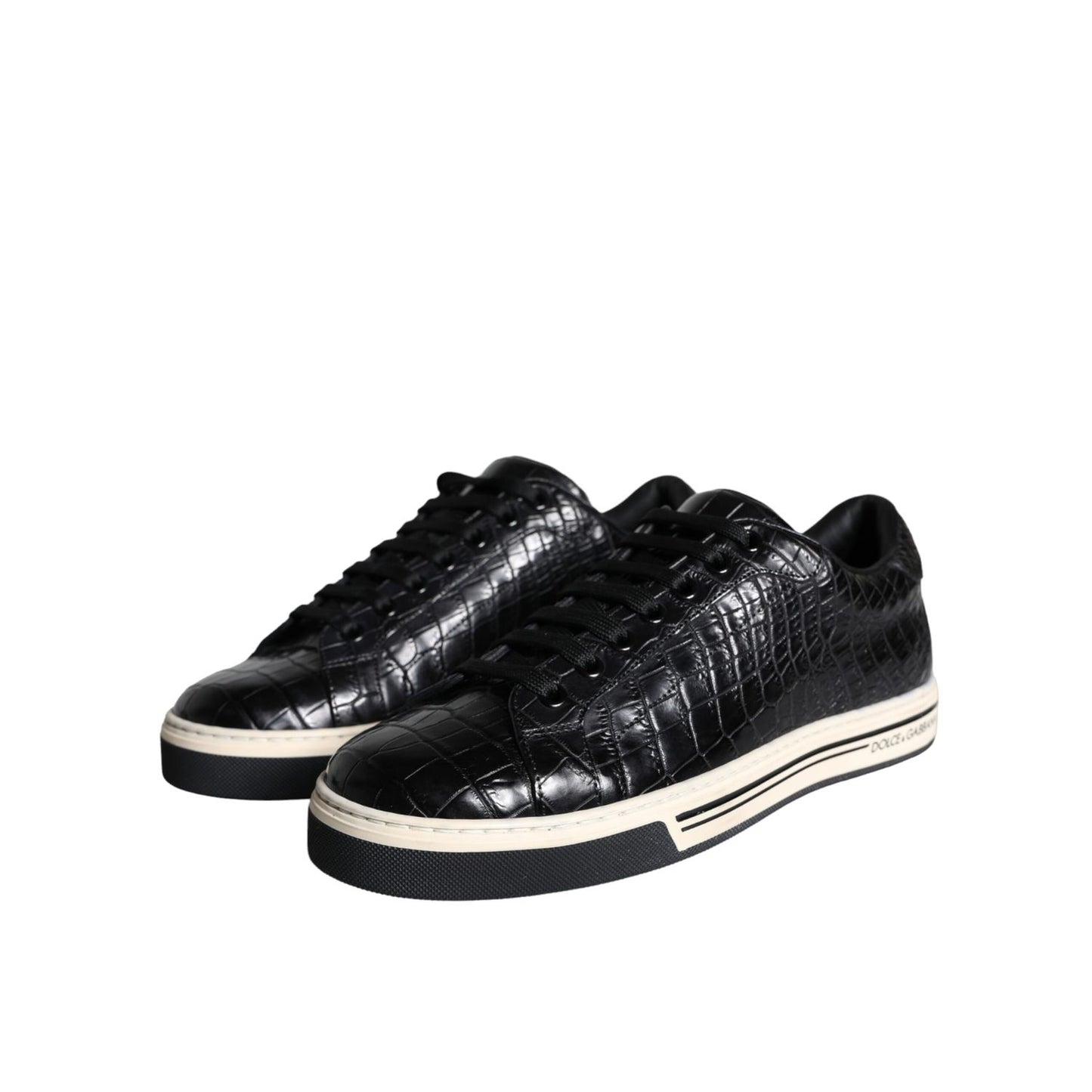 Dolce & Gabbana Black Leather Men Low Top Sneakers Shoes