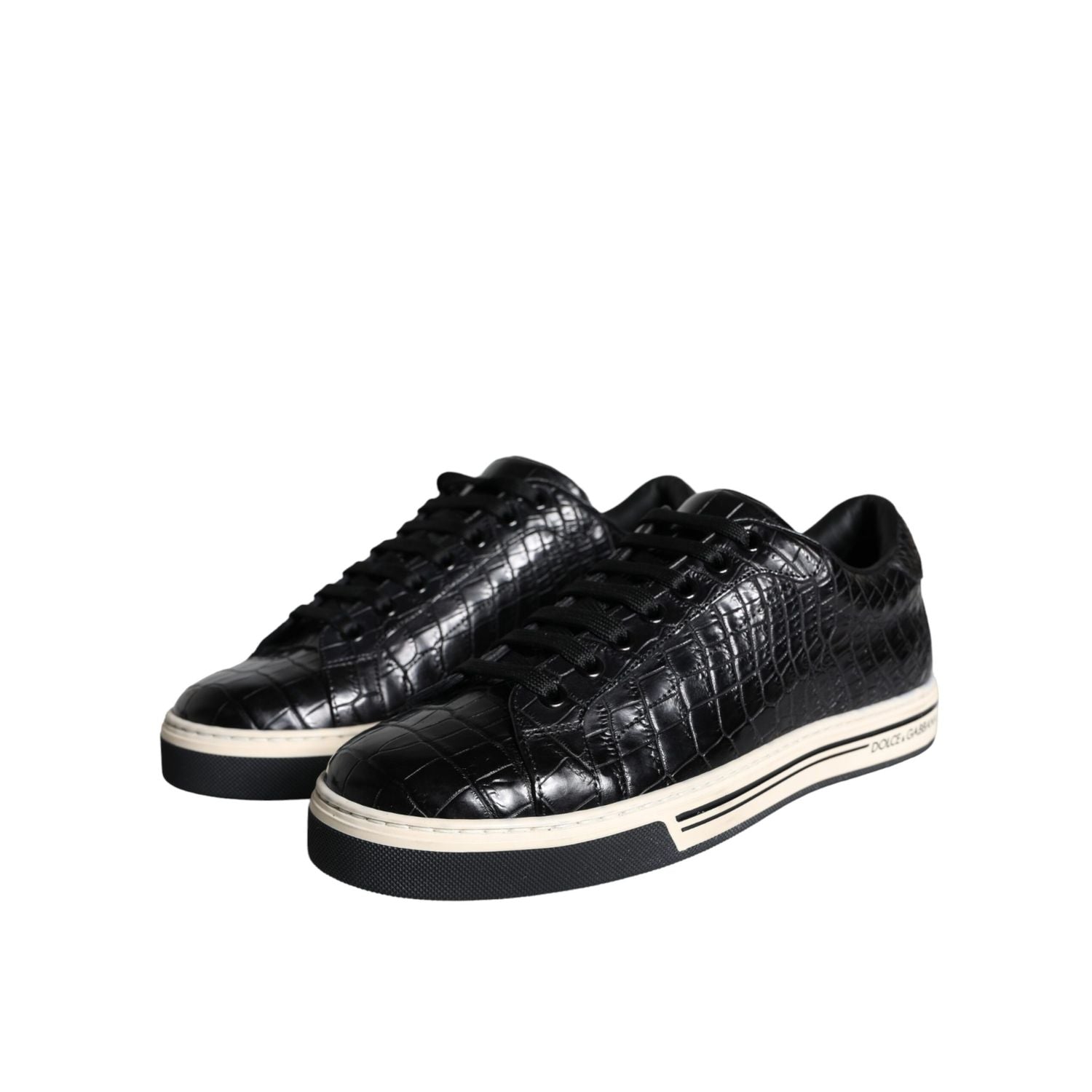 Dolce & Gabbana Black Leather Men Low Top Sneakers Shoes