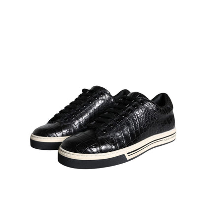 Dolce & Gabbana Black Leather Men Low Top Sneakers Shoes