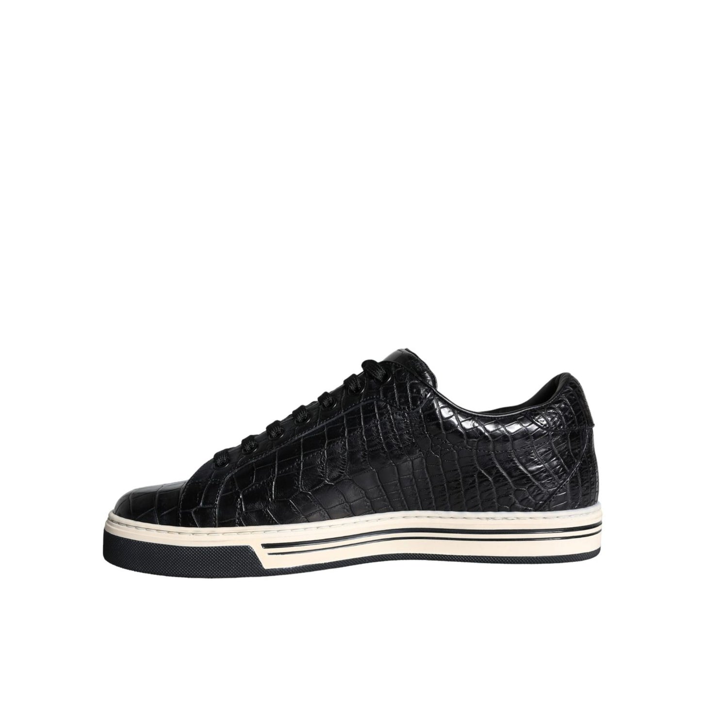 Dolce & Gabbana Black Leather Men Low Top Sneakers Shoes