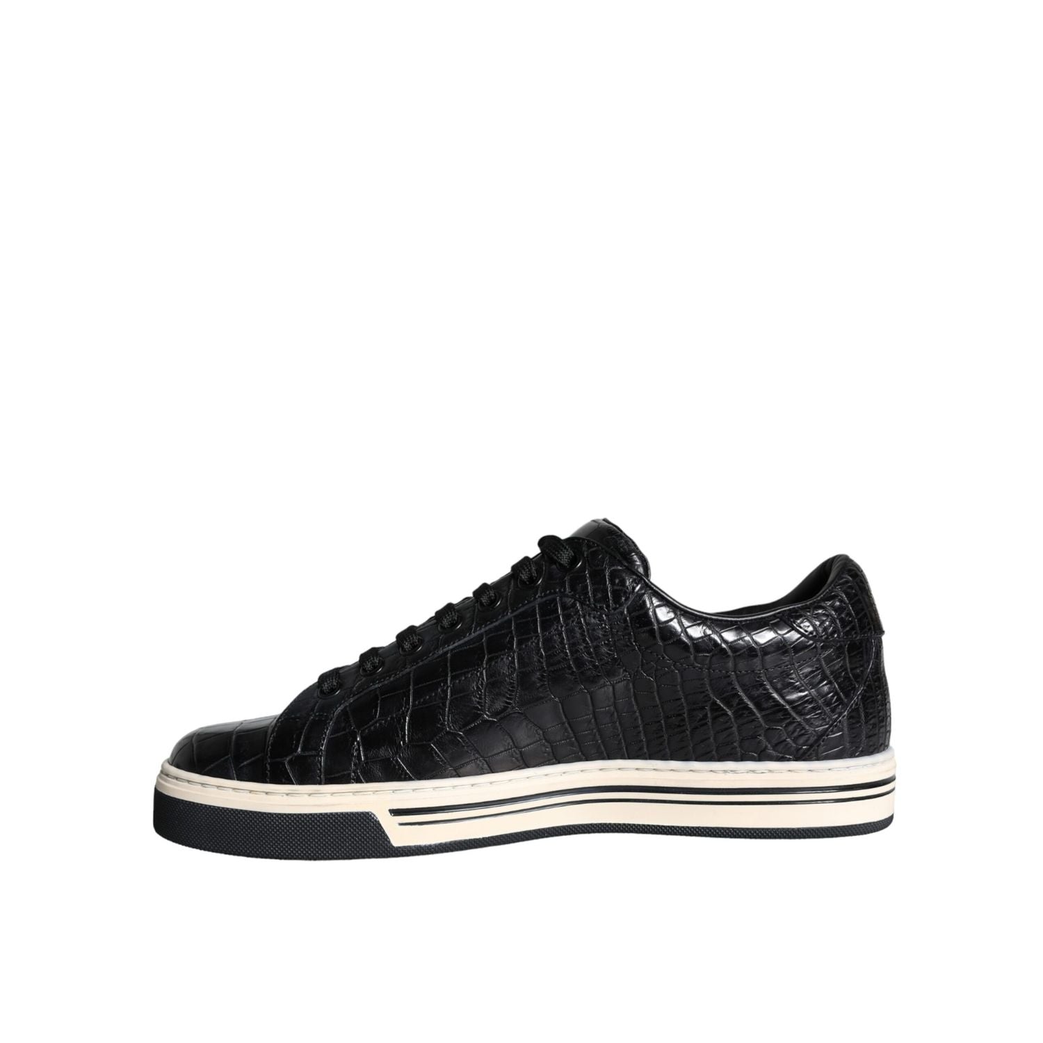 Dolce & Gabbana Black Leather Men Low Top Sneakers Shoes